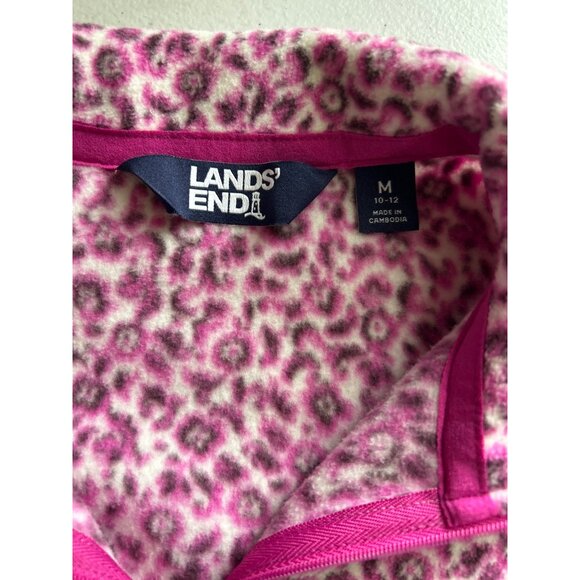 Lands End Pink Leopard Print Fleece 1/4 Zip Pullover Top M Soft Warm Cozy - Picture 3 of 6